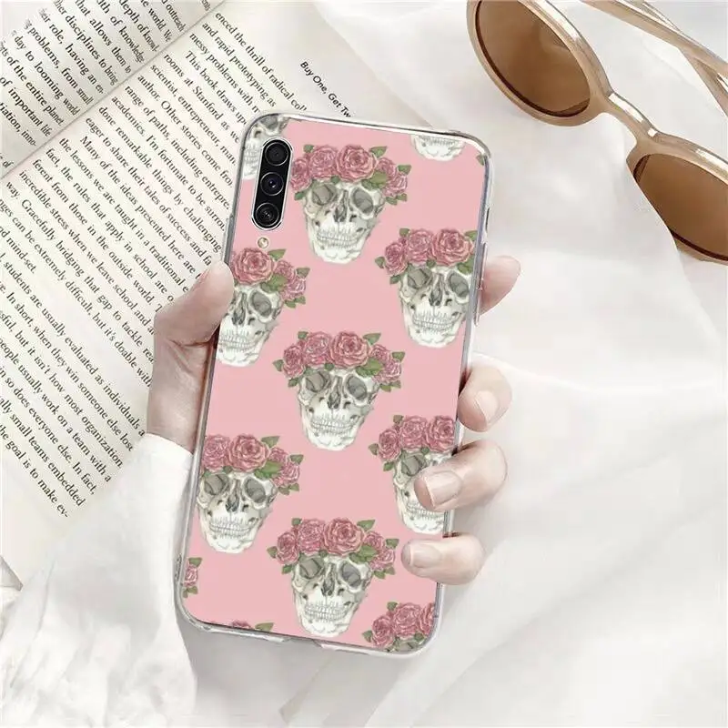 

Skeleton flower pattern horror Phone Transparent Samsung A71 S9 10 20 HUAWEI p30 40 honor 10i 8x xiaomi note 8 Pro 10t 11