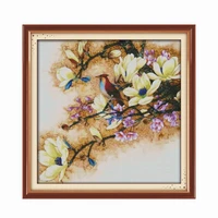 the beautiful yulan magnolia embroidery needlework fabric stamped pattern 11ct 14ct printed counted home decor cross stitch kits