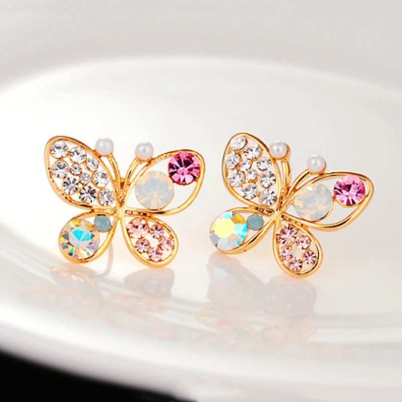 

Pearl Butterfly Hollow Color Diamond Stud Earrings