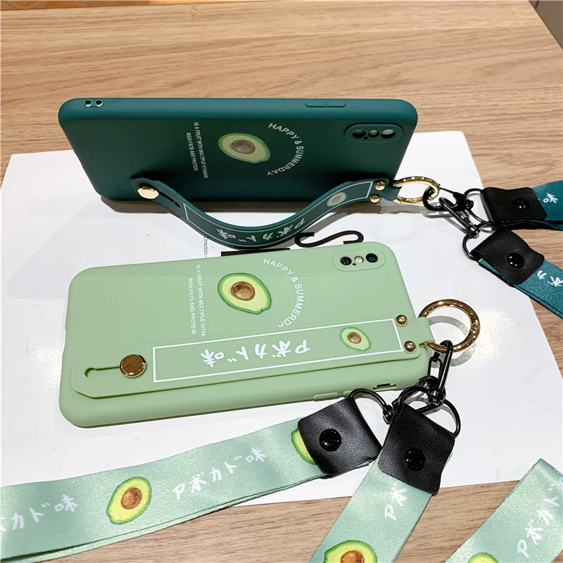 

Phone Holder Case For iphone 12 XR X Xs 11 Pro Max SE 7 8 6 6s plus Fruit Avocado Soft TPU Neck Wrist Strap Lanyard Case