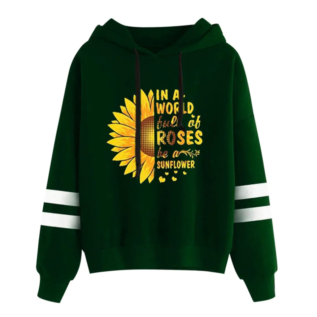 SAGACE Blouse Women's And Sun Flower Print Long-sleeved Hoodie Hooded Streetwear Womens Jackets Big Sizes | Женская одежда