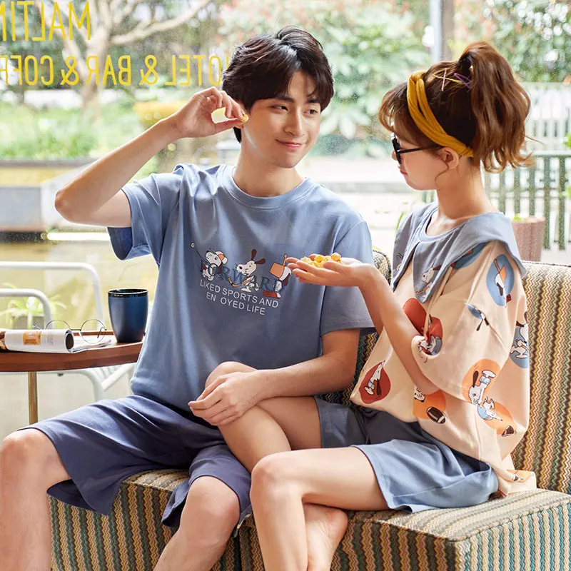 Пара пижам женский летний Чистый хлопок тонкий костюм с коротким рукавом свежий