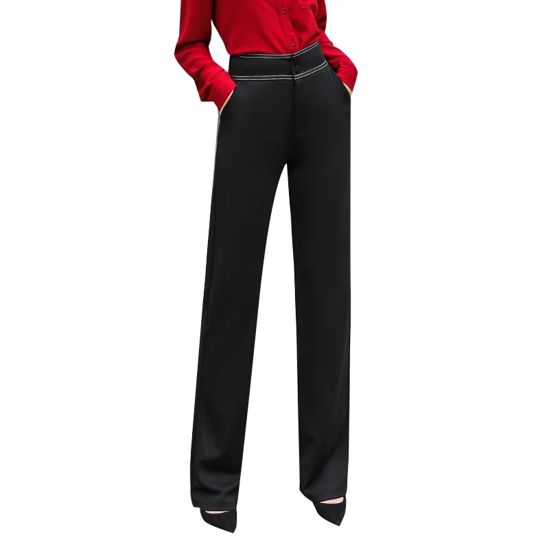 

Wide-leg pants 2019 winter new style plus velvet thick high waist slimming slim trousers loose straight pants