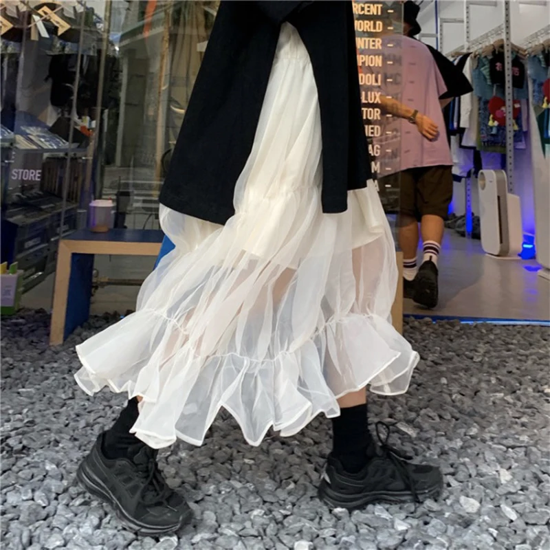 

Mesh Skirt 2021 Autumn Winter New High Waist Slim Temperament Mid-Length Korean Style Women's Skirt