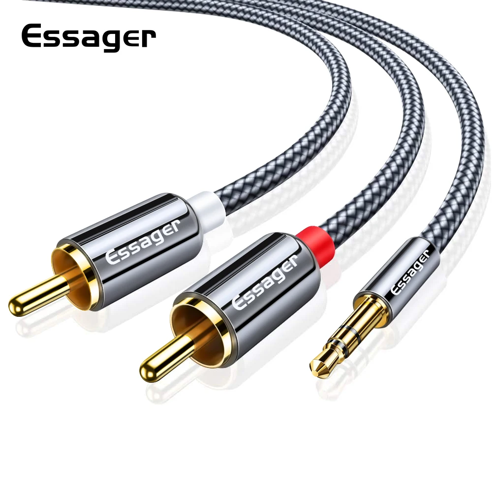 Кабель Essager RCA 3 5 мм Jack/2 Aux Переходник на 2 разветвитель аудиокабель для
