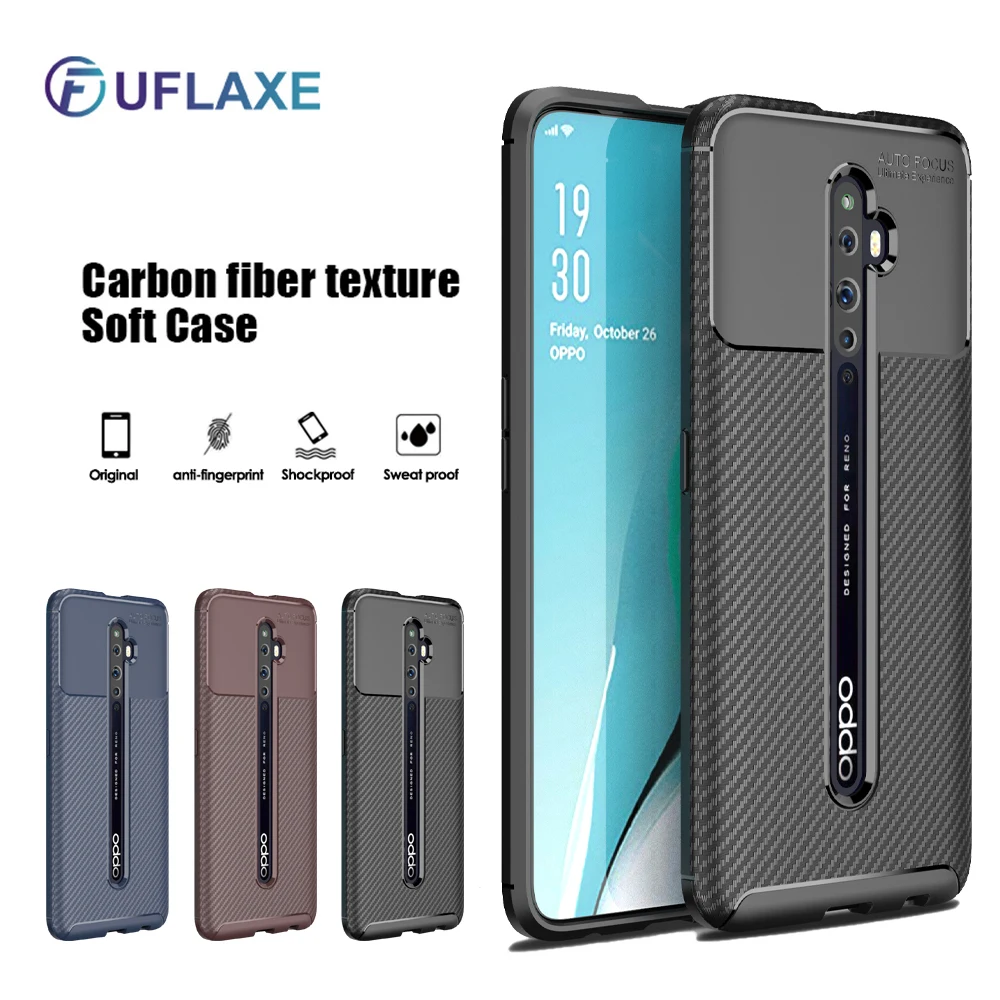 

UFlaxe Soft Silicone Case for OPPO Reno 2F Z Reno3 5G Carbon Fiber Texture Ultra-thin Shockproof Cover