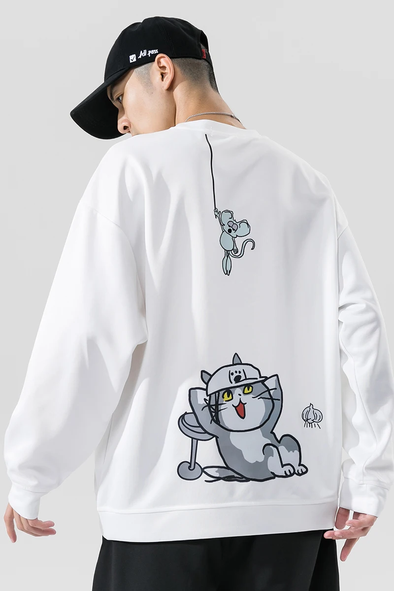 Мужская Осенняя Толстовка с длинным рукавом мультяшным котом Япония Южная Корея