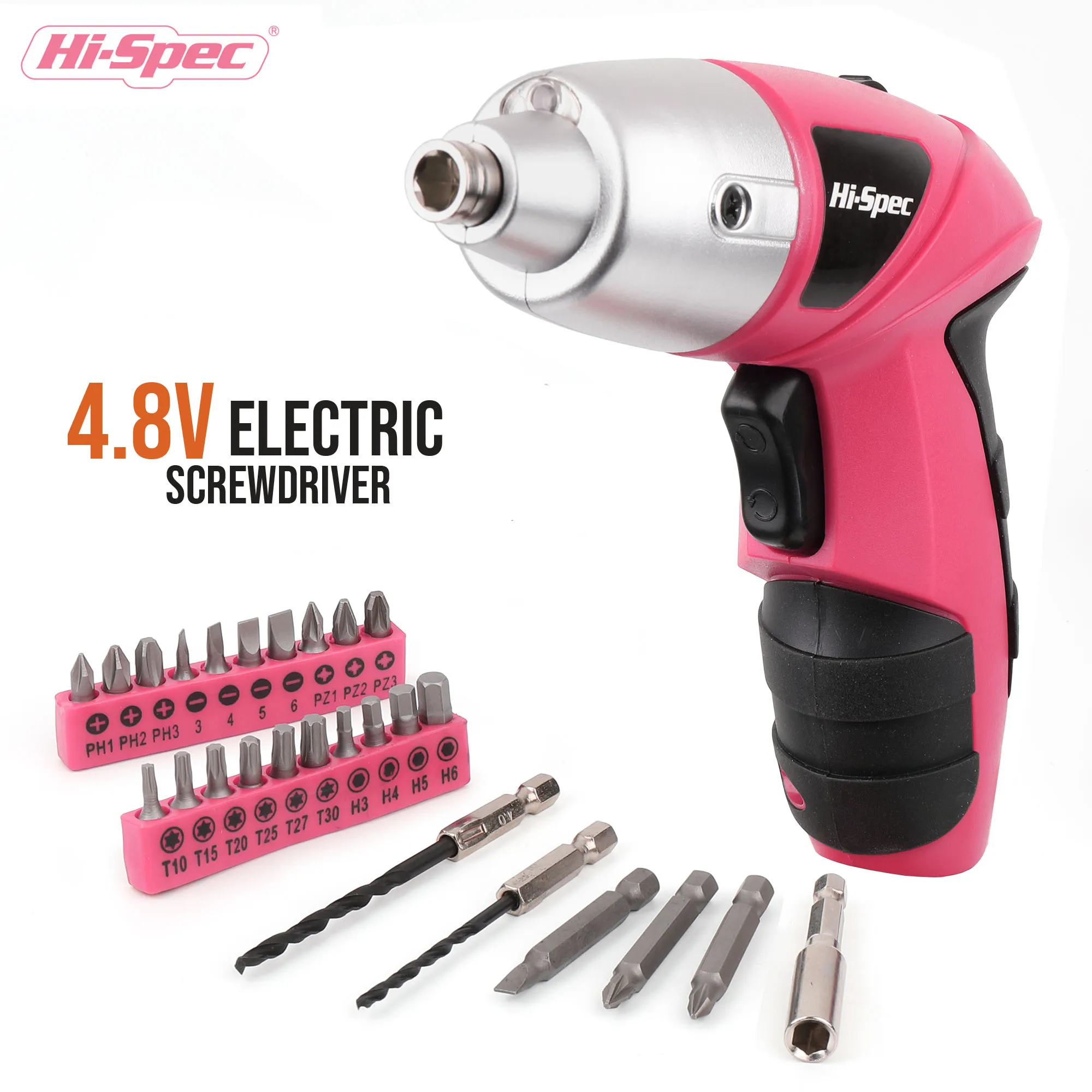 

Hi-Spec Pink 4.8V Cordless Electric Screwdriver Wireless Cordless Drill Driver Battery Screwdriver Gun Power Tool with LED Light