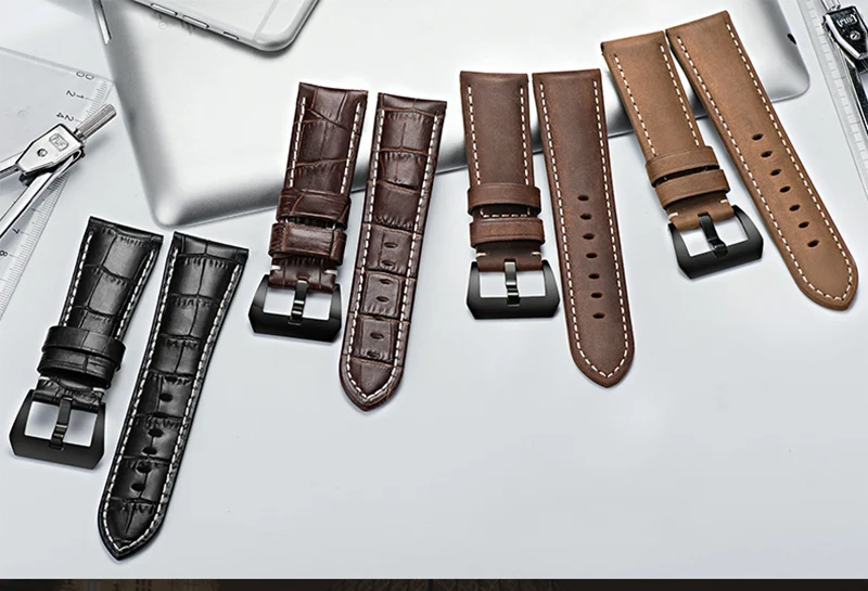 Топ Ремешки для наручных часов кожаный браслет для Panerai samsung супер качество Натуральная кожа ремешок 20 мм 22 мм 24 мм 26 мм стальная пряжка