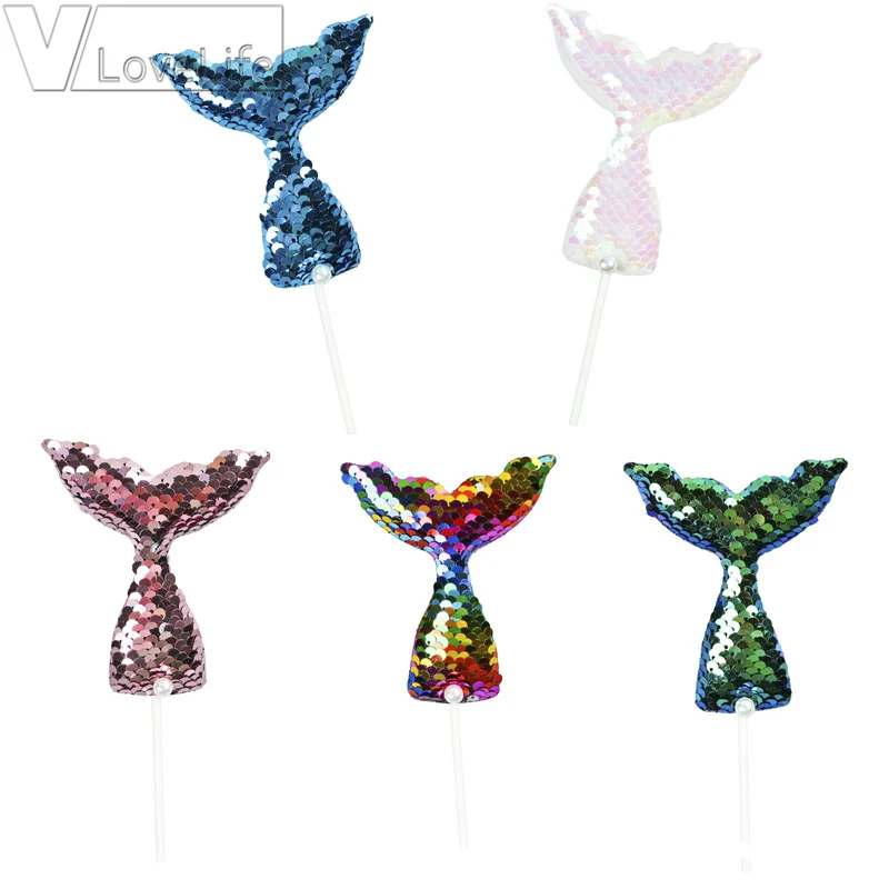 Красочные Блестки Русалка хвост кекс топперы морской медиаторы Свадебная