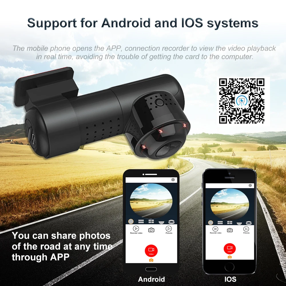 Камера Dashcam с углом обзора 360 градусов 1080P HD ночное видение Wi Fi Автомобильный