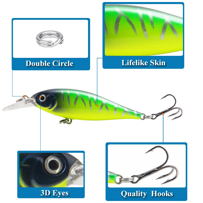 

1 шт. 7,5 см/6 г искусственная приманка с длинным погружным языком, жесткая приманка, рыболовные снасти, товары