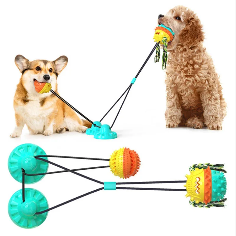 

Pet Dog Toys Powerful Sucker Molar Teeth Bite Resistant Ball Toy Double Sucker Single Ball For Pet Dog Home Toys
