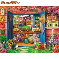 ruopoty coloring picture by numbers flower house canvas painting art painting by numbers landscape home wall art unique gift
