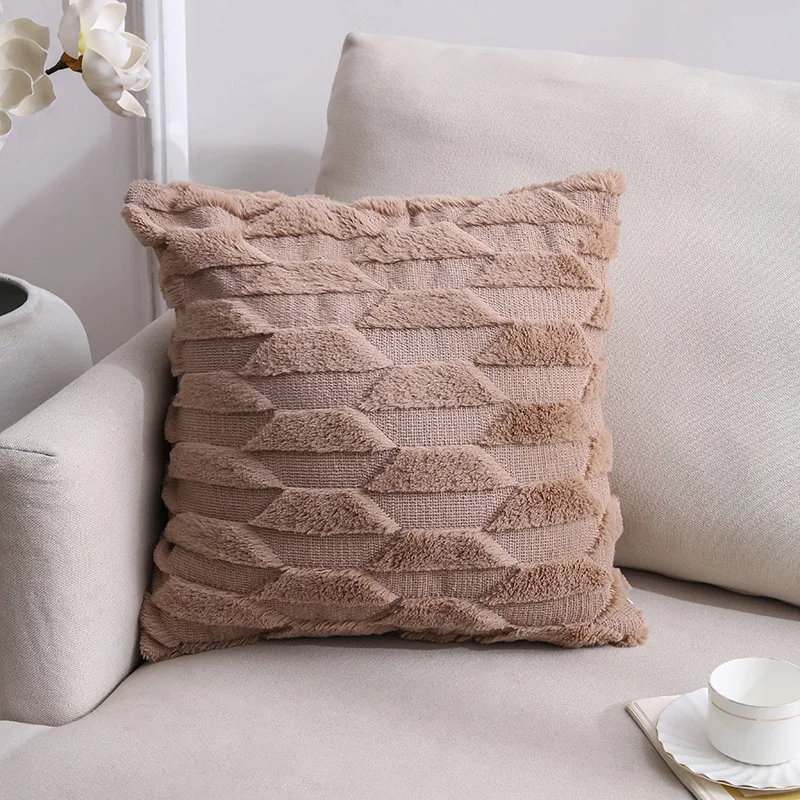 

2021 Nordic Style Home Double-sided Solid Color Plush Pillowcase Seat Chair Car Decorative Cushion Cover