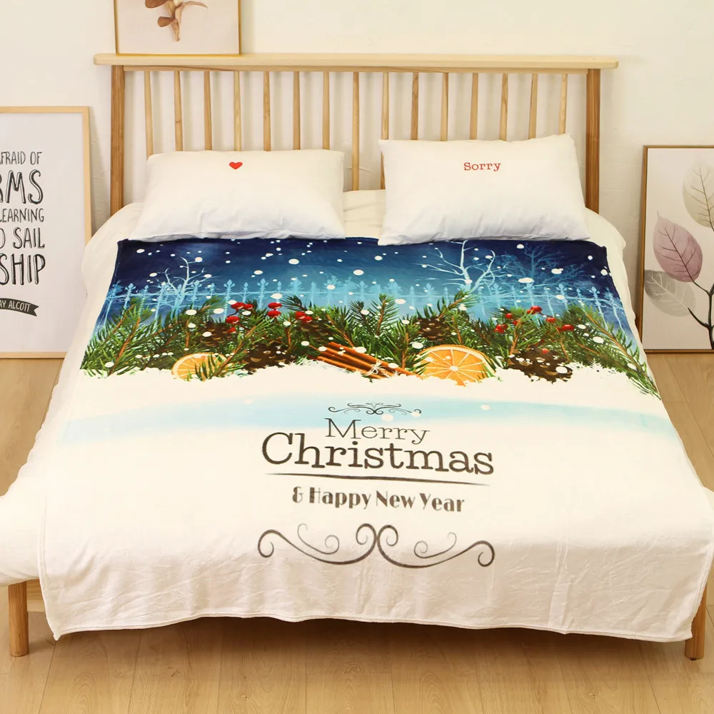 OUNEED Christmas Blanket Flannel Fabric Sofa Bed Blanket 150x200CM Warm Soft Throw Travel Patchwor Winter Bedspread Blanket#45