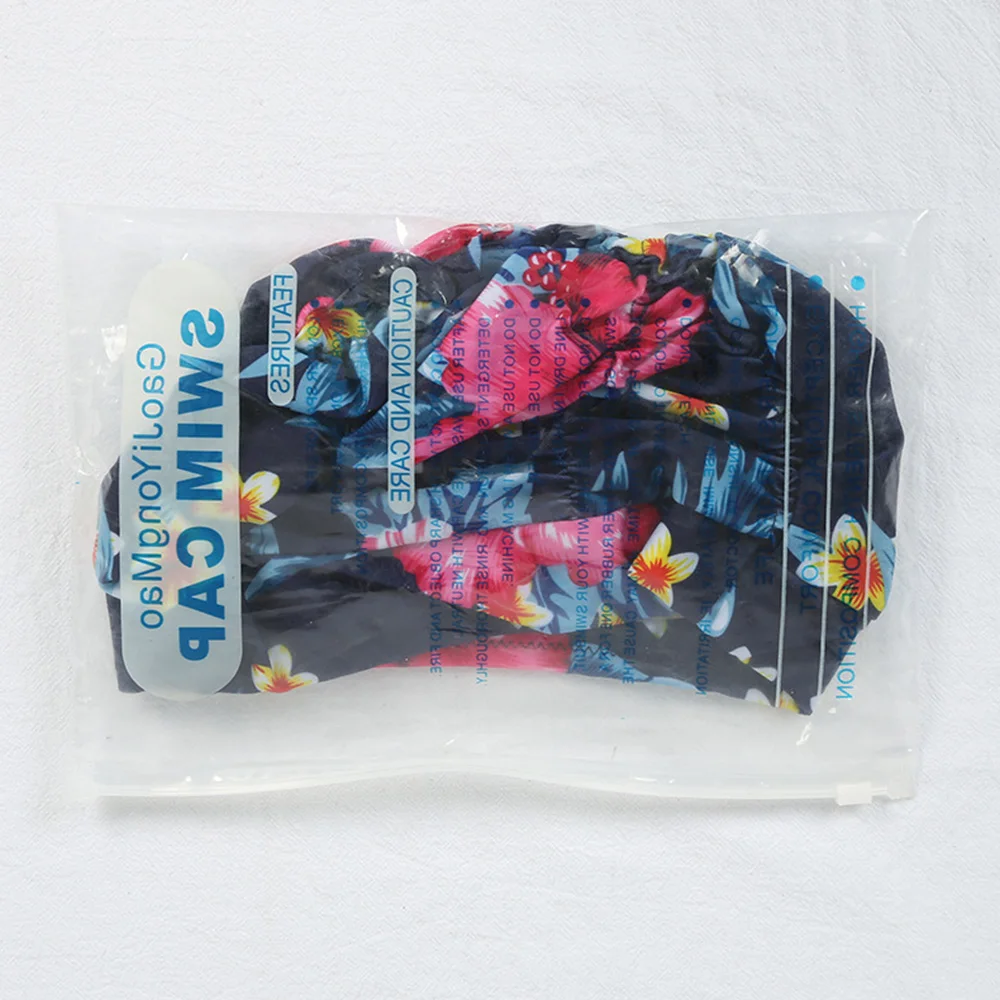 

Swim Cap Flowers Printed Pleated Long Hair Swimming Cap Nylon Turban Elastic Stretchable Bathing Hat for Beach Pool
