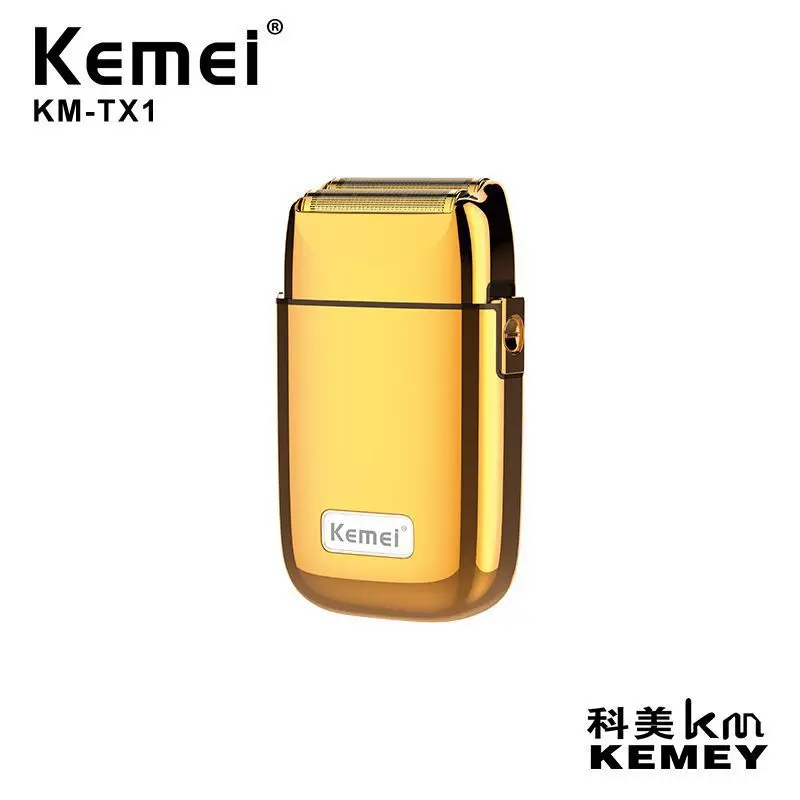 

KEMEI-TX1 Barberology Metal Double Foil Shaver Titanium Super Close Razor Cordless Zero Retractable Trimmer for Finishing Gold