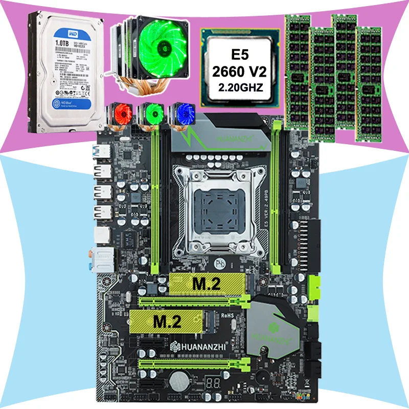 Материнская плата HUANAN ZHI X79 со слотом M.2 Intel Xeon E5 2660 V2 SR1AB с кулером ОЗУ 32 ГБ 1600 RECC 1 ТБ