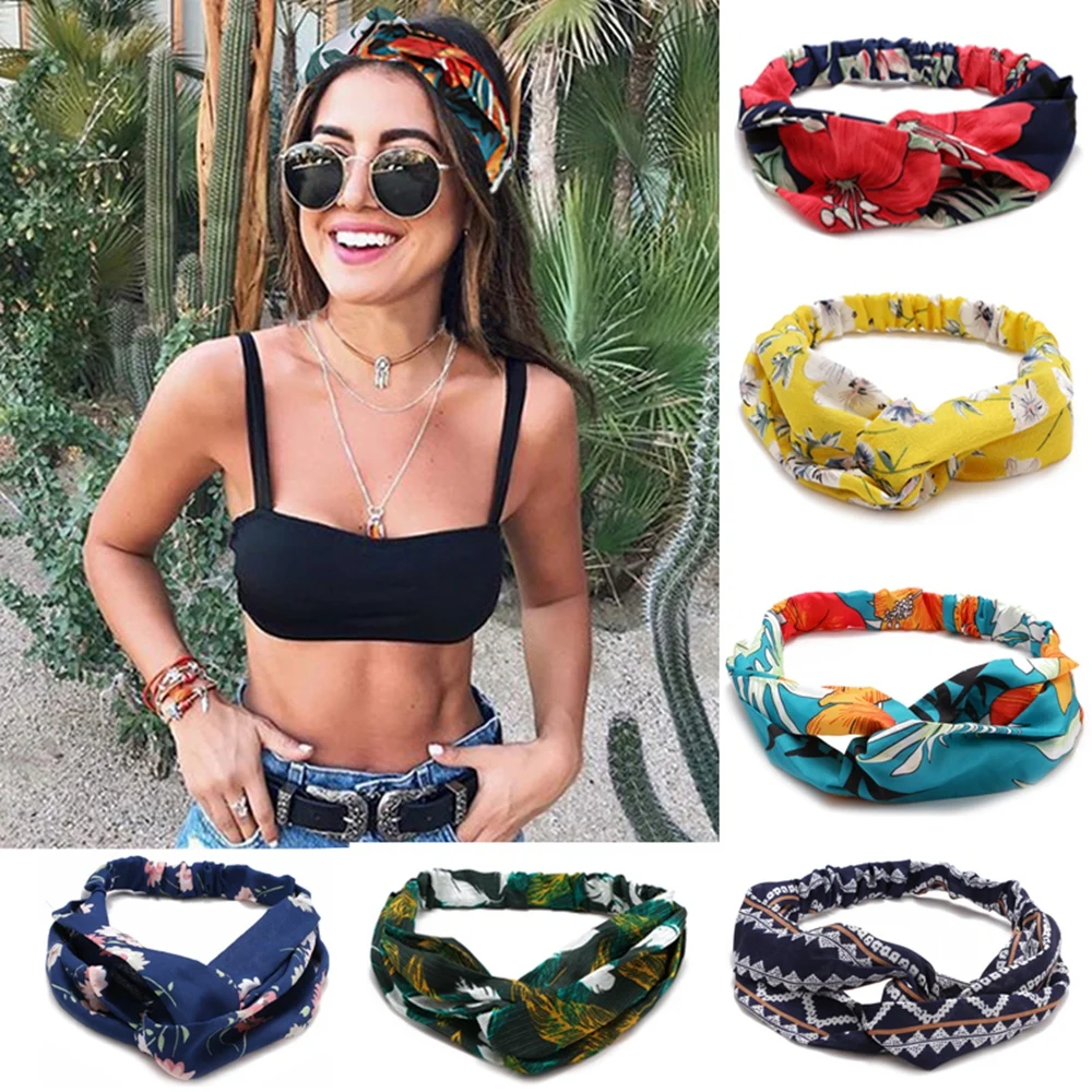 

Fashion Women Girls Summer Bohemian Hair Bands Print Headbands Vintage Cross Turban Bandage Bandanas HairBands Hair Accessories