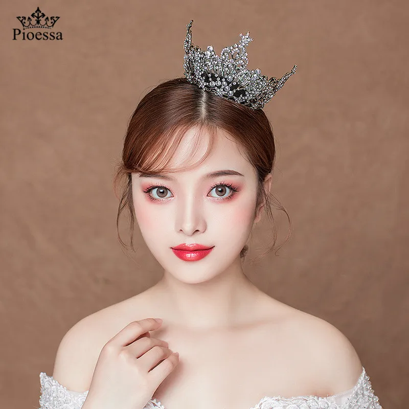 

Pioessa Черная Корона Свадебная Тиара повязка стразы для волос, свадебные аксессуары AccessoriesVintage короны невесты диадема украшения для волос и от...