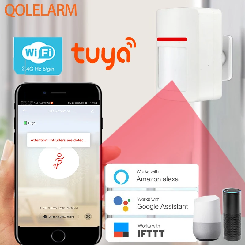QOLELARM Wi-Fi датчик движения Smart wifi tuya приложение PIR сенсор окно детектор движения Беспроводная PIR сигнализация для домашней безопасности