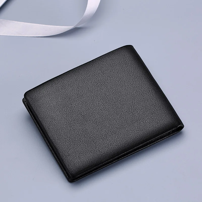 Мужской кошелек короткий двойной натуральная кожа без молнии держатель для карт