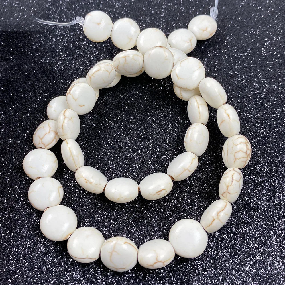 

1Strand Smooth White Turquoises Stone Beads Flat Round Spacer Bead for Jewelry Making DIY Vintage Necklace Bracelet Crafts