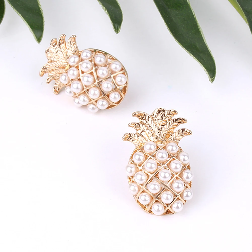 Модные женские серьги-гвоздики с искусственным жемчугом в форме ананаса подарок