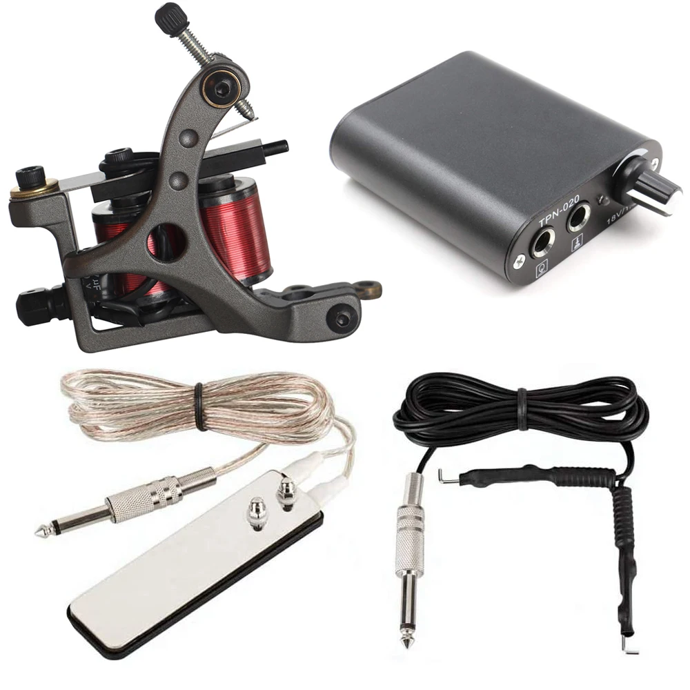 

Professional Tattoo Machine Kit 10 Wrap Coil Tattoo Machine Tattoo Power Supply and Tattoo Pedal Clip Cord kit Free Shipping