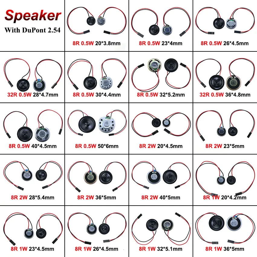 1x 8 32 Ohms 8R 32R 0.5W 1W 2W Diameter 20 23 26 28 30 32 36 40 50 MM Ultra-thin Speaker W/ MX XH DuPont Line 1.25 2.54 Terminal images - 6