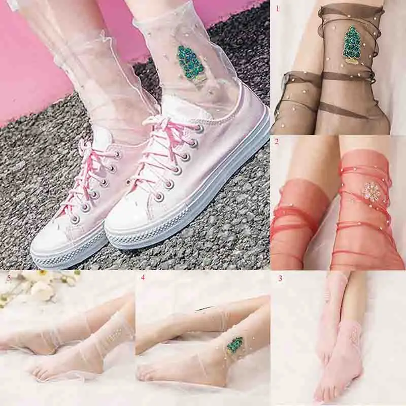 Женские сетчатые носки тонкие прозрачные с блестками Длинные забавные со