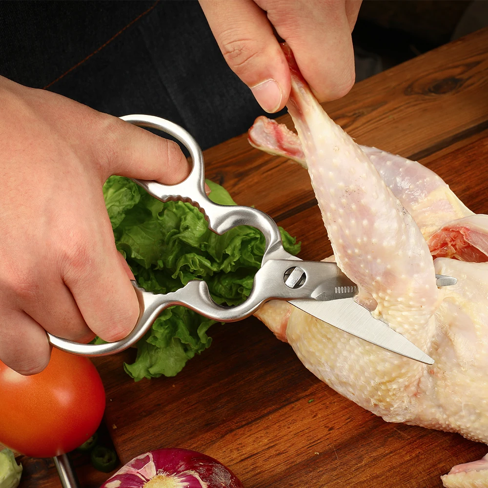 WAK-Tijeras de cocina multifuncionales, herramientas de acero inoxidable lavables para nueces, huesos de pollo y verduras, tijeras extra&iacute;bles-5