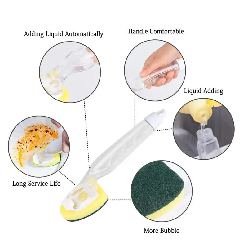 Portable Soap Dispenser Scrubber Cleaner Dish Wand Brush Scrub Refill Washing Dishwasher Kitchen Clean Cleaning Supplies Tools | Дом и сад