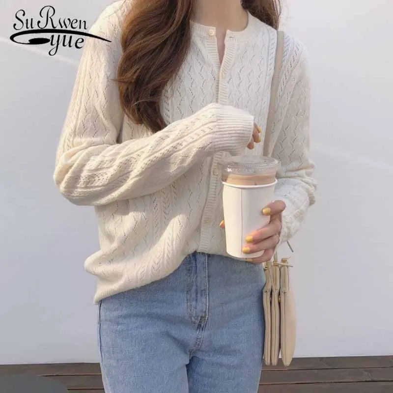

O-Neck Knit Cardigans Autumn Winter Women Sweater Cardigans Long Sleeve Vintage Sweater Women Jumpers Hollow Korean Style 10919