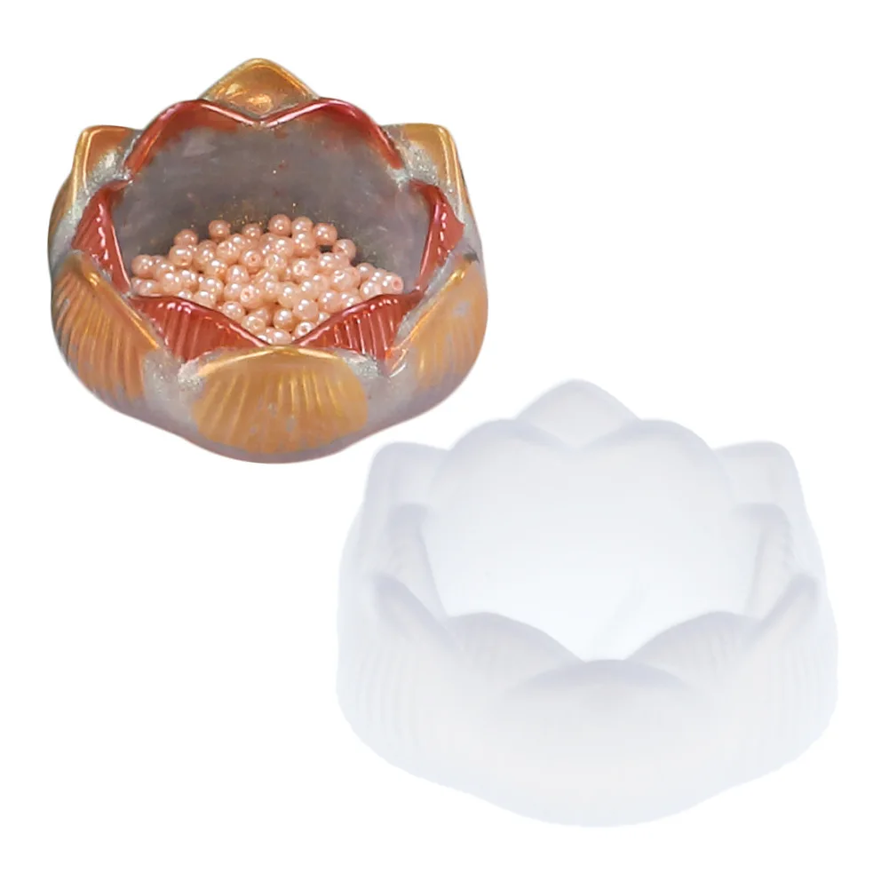 

DIY Crystal Epoxy Lotus Candle Holder Storage Box Silicone Mold Lotus Swing Stand Stand Decorative Candle Holder Storage Box