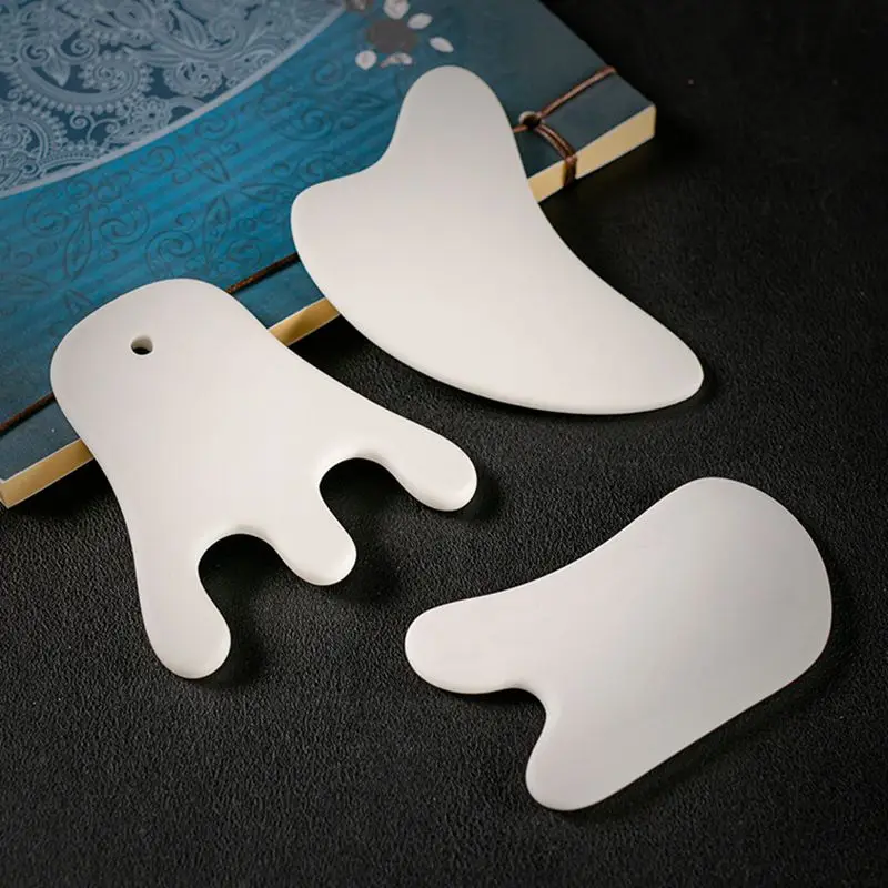 

White Ceramic Gouache Scraper Gua Sha Board Facial Neck Body Acupuncture Therapy Meridian Scraping Muscle Relax Massage Tool
