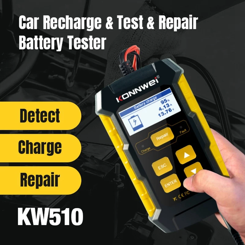 

KONNWEI 3 in 1 Car Battery Chargers Battery Tester Utomatic Smart Repairing Tool KW510 12V Charger Battery Desulfator UK Plug