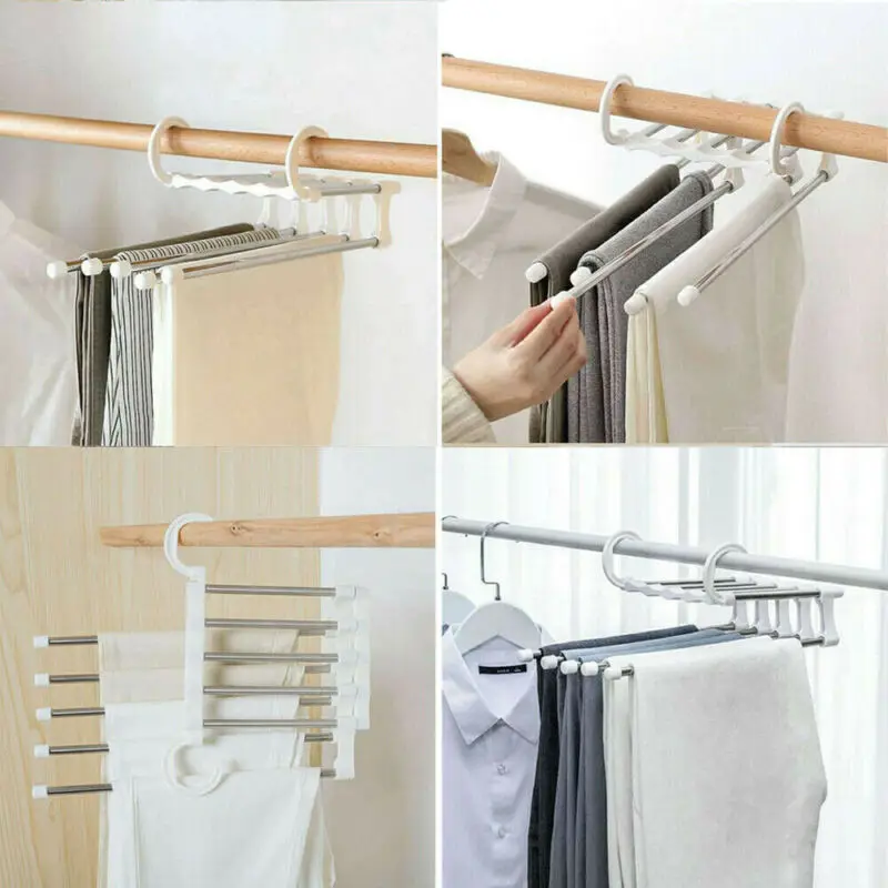 Hot Sale Magic 5 in 1 Multi-functional Pant Rack Shelves Space Safer Stainless Steel Wardrobe Clothing Hanger Clothes | Дом и сад