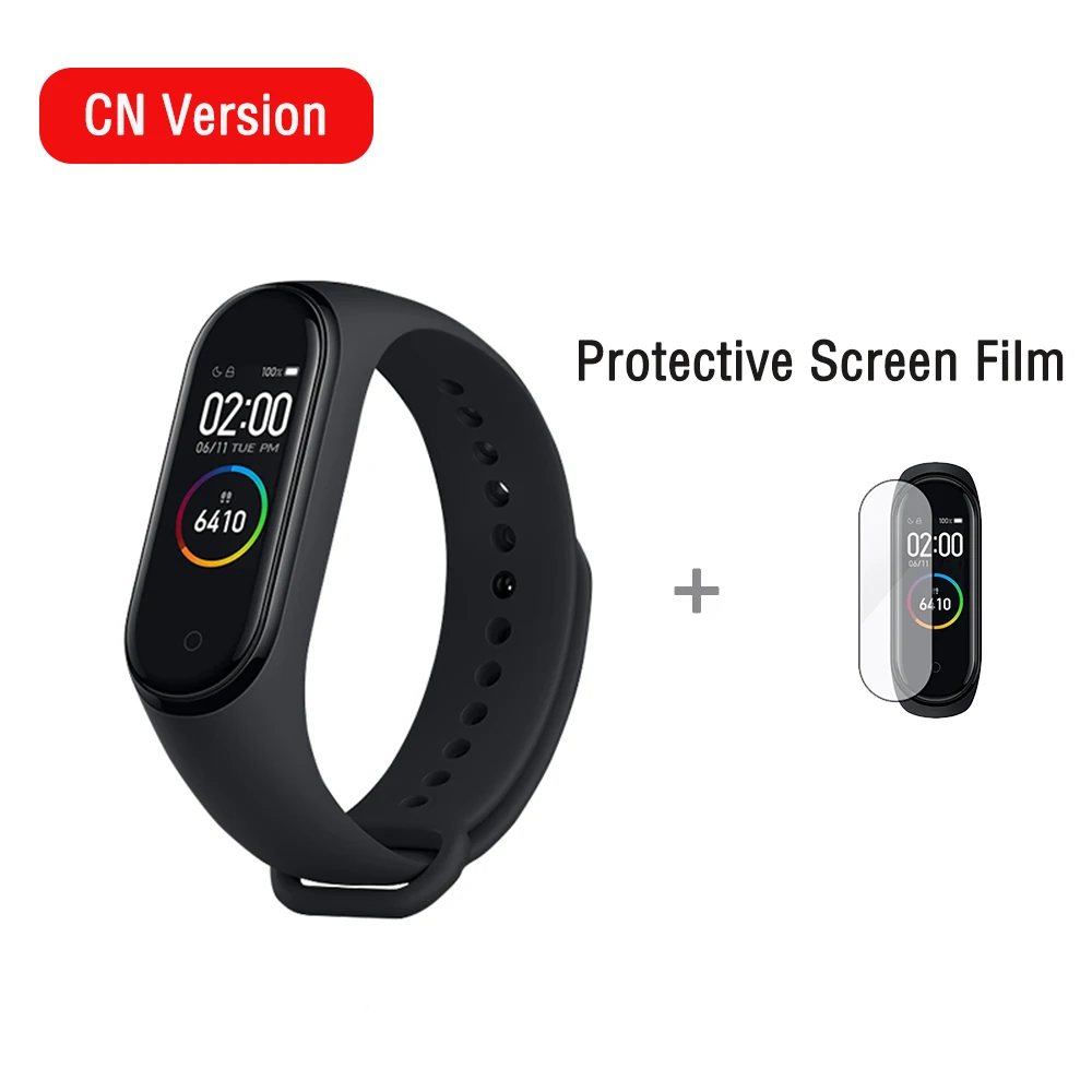 Xiaomi mi Band 4 Smart mi band 3 Цвета экран браслет пульсометр фитнес музыка Bluetooth 50 м водонепроницаемый бандаж 4 - Цвет: with film
