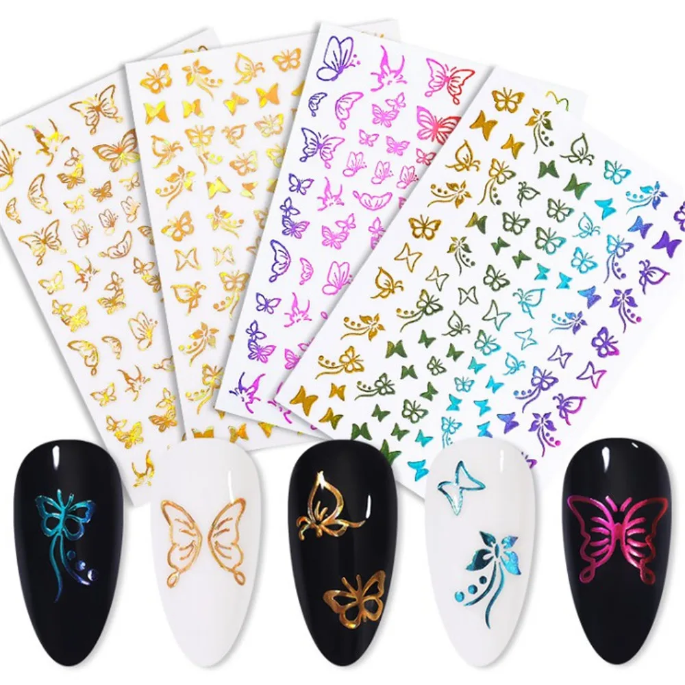 

Наклейки для ногтей, 16 листов, голографические, бабочки, разные формы