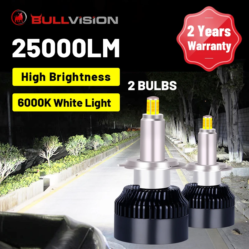 

Светодиодные фары Bullvision H7 25000LM H1 9012 HIR2 H11 9005 9006 HB3 HB4 H8 H9 360 градусов CSP-чипы без слепых огней 6000K 90W 12V