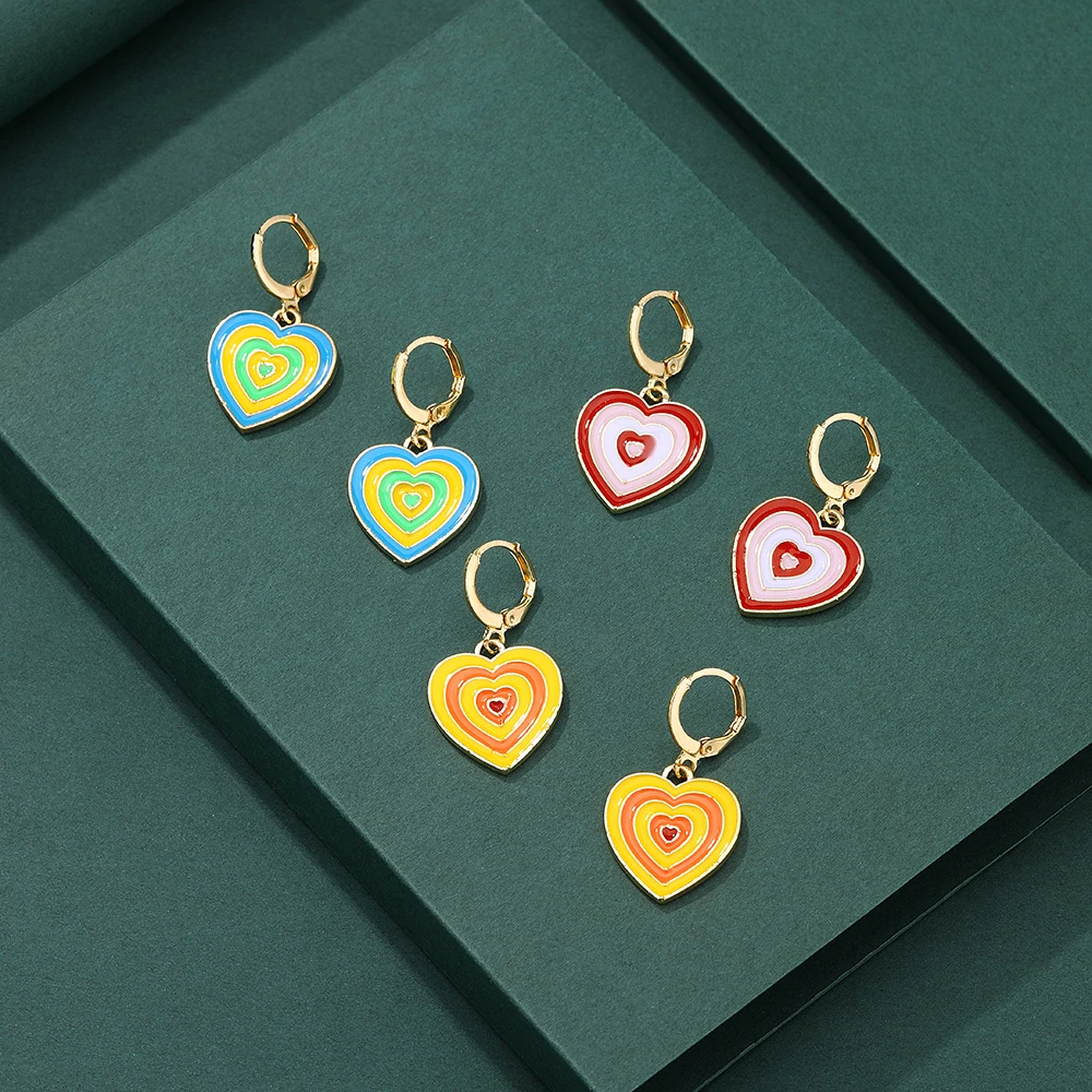 

VG 6YM New Fashion Colorful Heart Ladies Earrings Same Paragraph Women's Birthday Present Jewelry Dropshipping Gifts