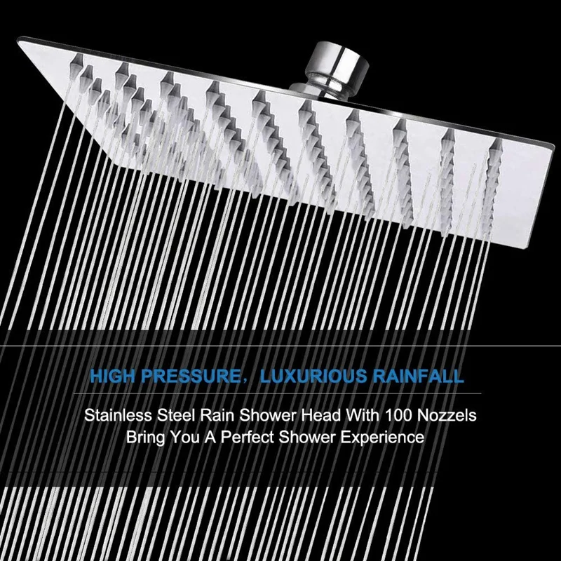 

HIGH PRESSURE Rain Shower Head, High Flow 304 Stainless Steel 8 Inch Square Shower Head, Pressure Boosting Design