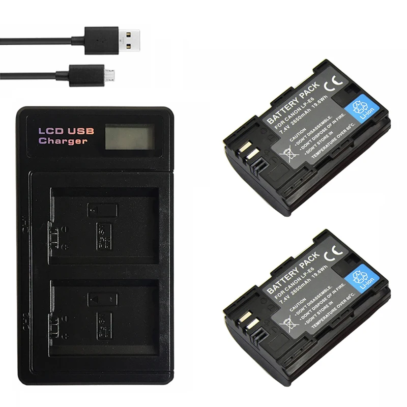 

2650mAh LP E6 LP-E6 LPE6 Digital Camera Battery +USB LCD Dual Charger for Canon Mark II Mark III 6D 7D 60D 60Da 70D 80D 5DS 5D