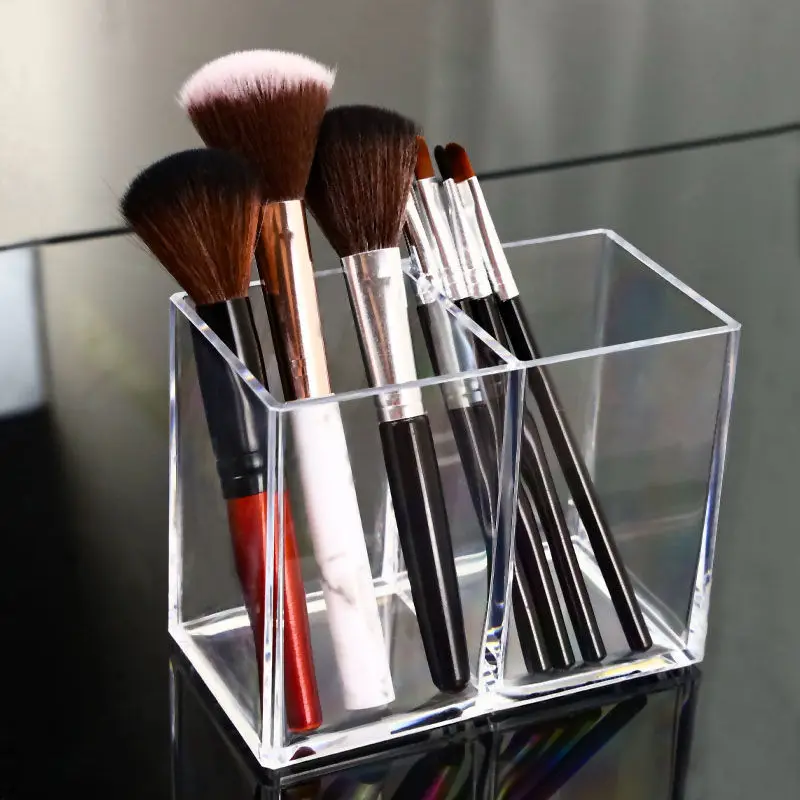 

2 Holes Transparent Acrylic Makeup Brush Tools Cosmetic Storage Box Case Make-up Brush Pen Holder Table Organizer