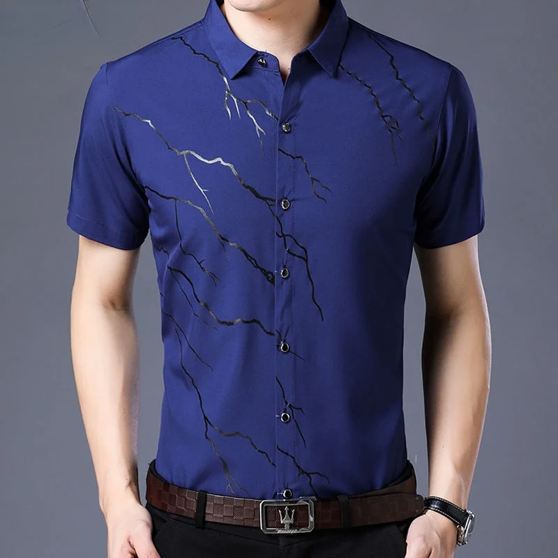 Brand Fashion Striped Shirts Men Casual Slim Fit Short Sleeve Men Shirts Social Streetwear Male Dress Shirts High Quality Summer