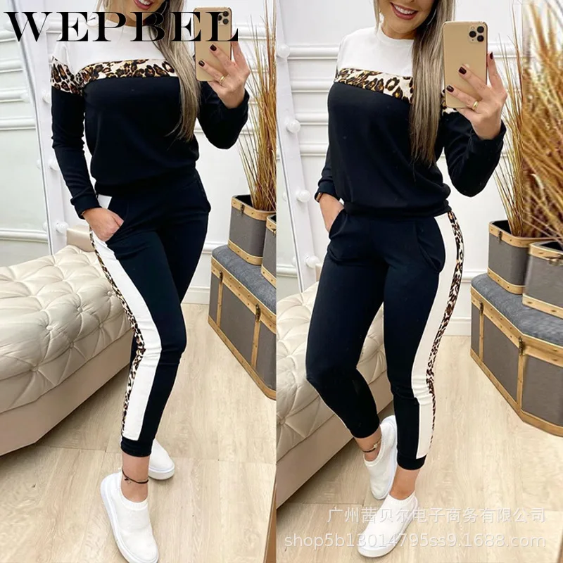 

WEPBEL Women Sweatshirt and Sweatpants Sets Patchwork Tracksuit Set Casual Long Sleeve Pullovers Set Autumn Sportswear For Women