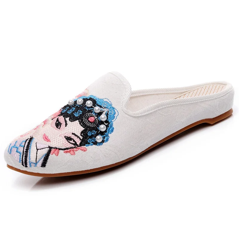 

Low Shoes Ladies' Slippers Slipers Women 2021 Square heel TPR Slides Basic Fabric Embroider Floral Ethnic Cotton Shoes Woman 202