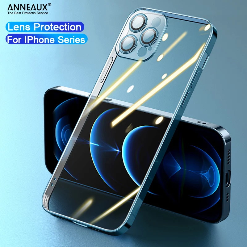 

Full Cover Camera Plating Case For iPhone 11 12 Pro Max mini X XS XR 7 8 6 6S Plus SE 2020 Luxury Clear Lens Shockproof Cases